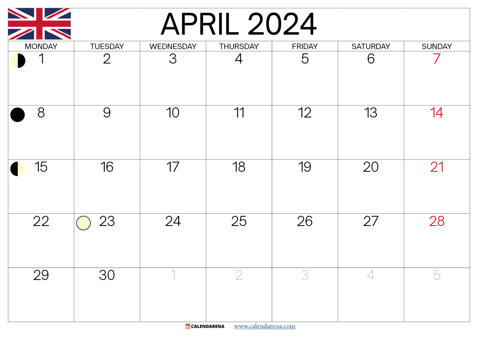 April 2024 Calendar Uk With Holidays