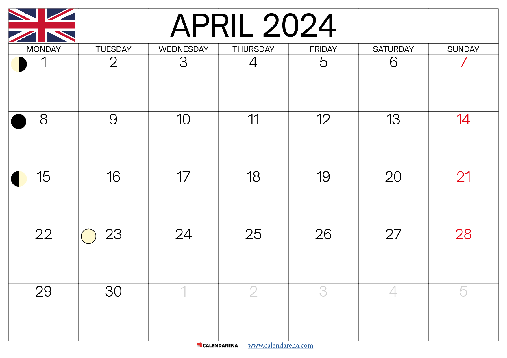 april calendar 2024 uk