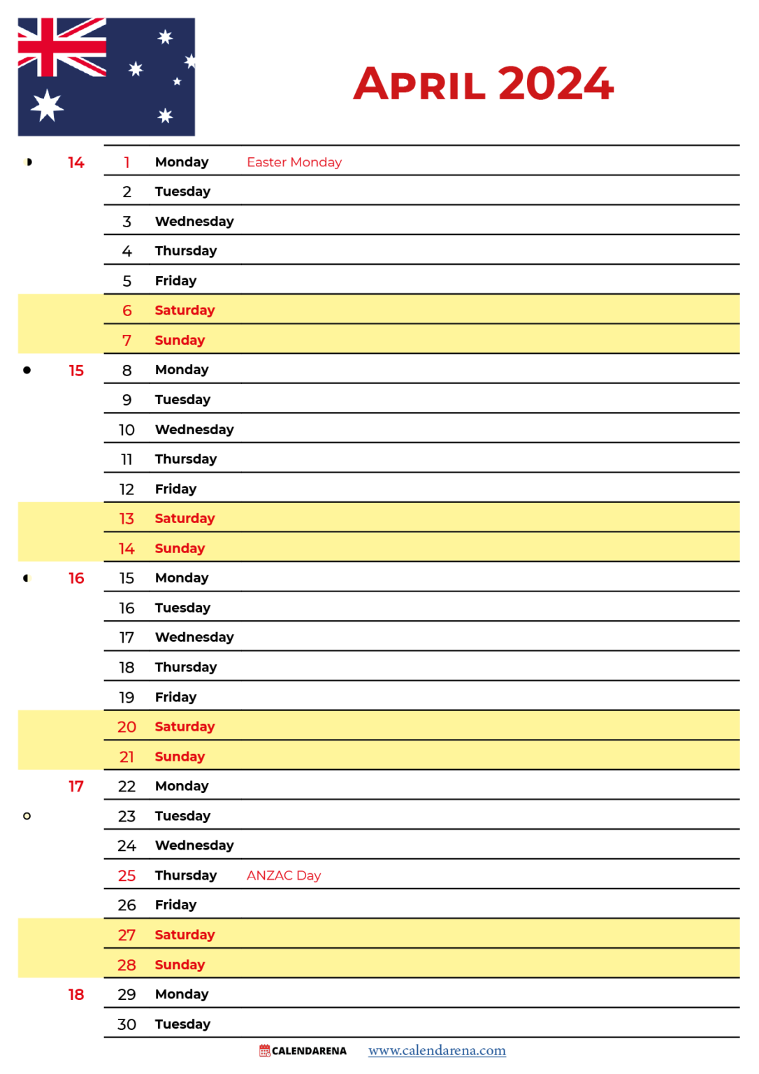 April 2024 Calendar Australia With Holidays