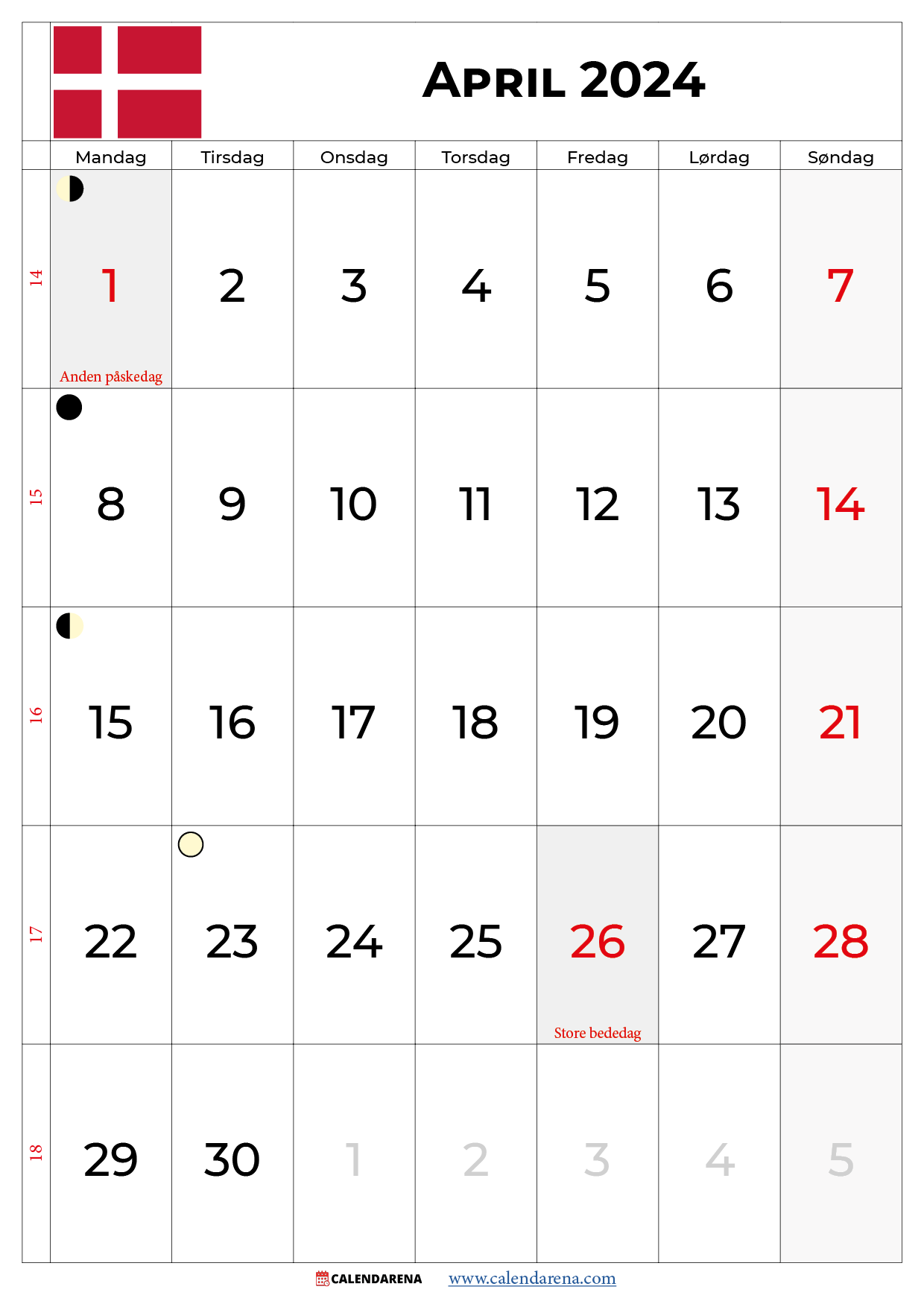 april kalender 2024 Danmark