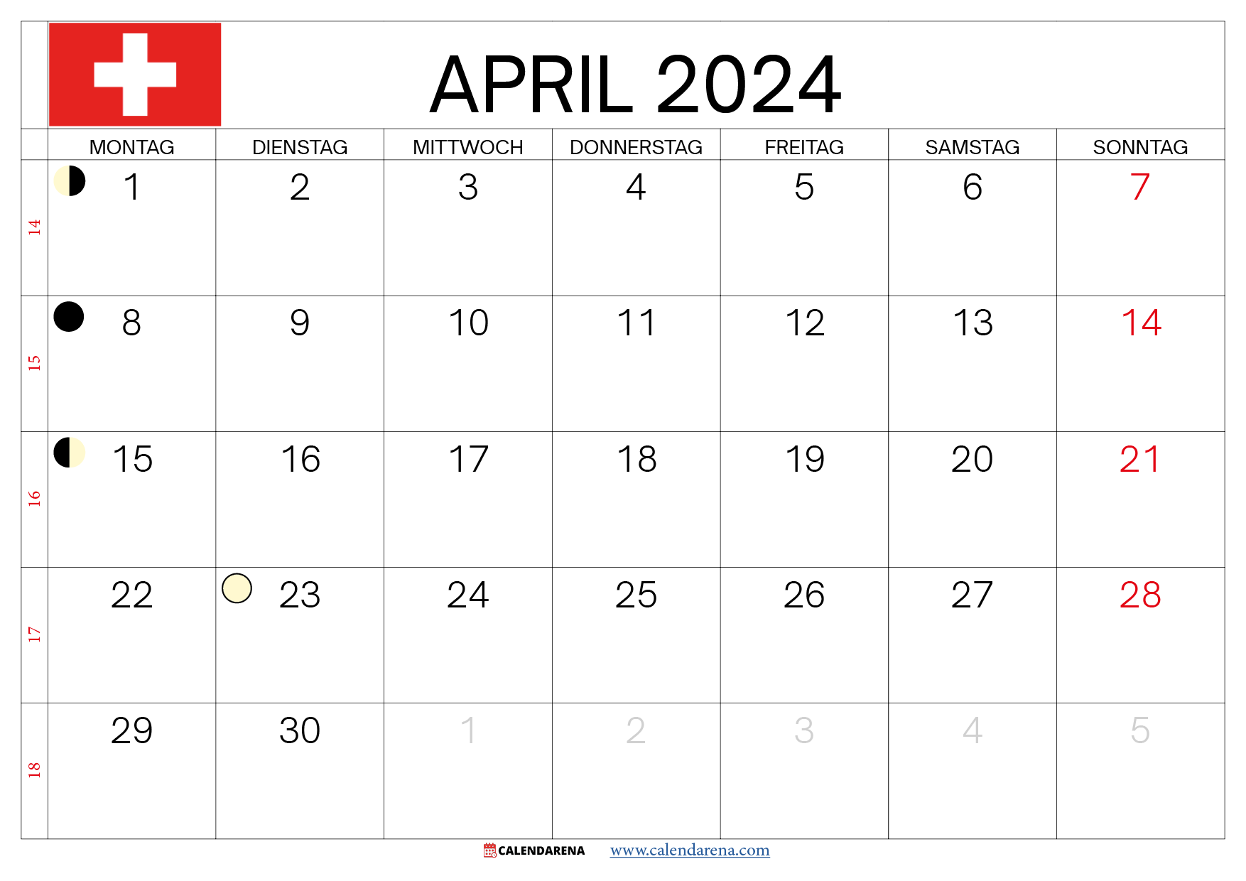 april kalender 2024 Schweiz