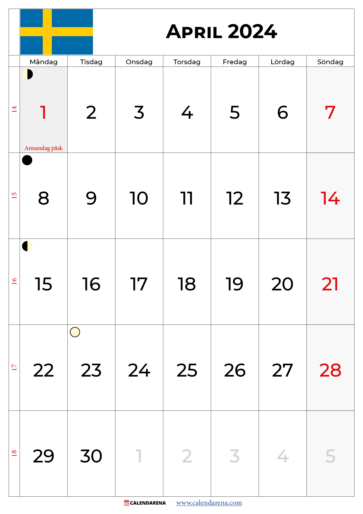 april kalender 2024 Sverige