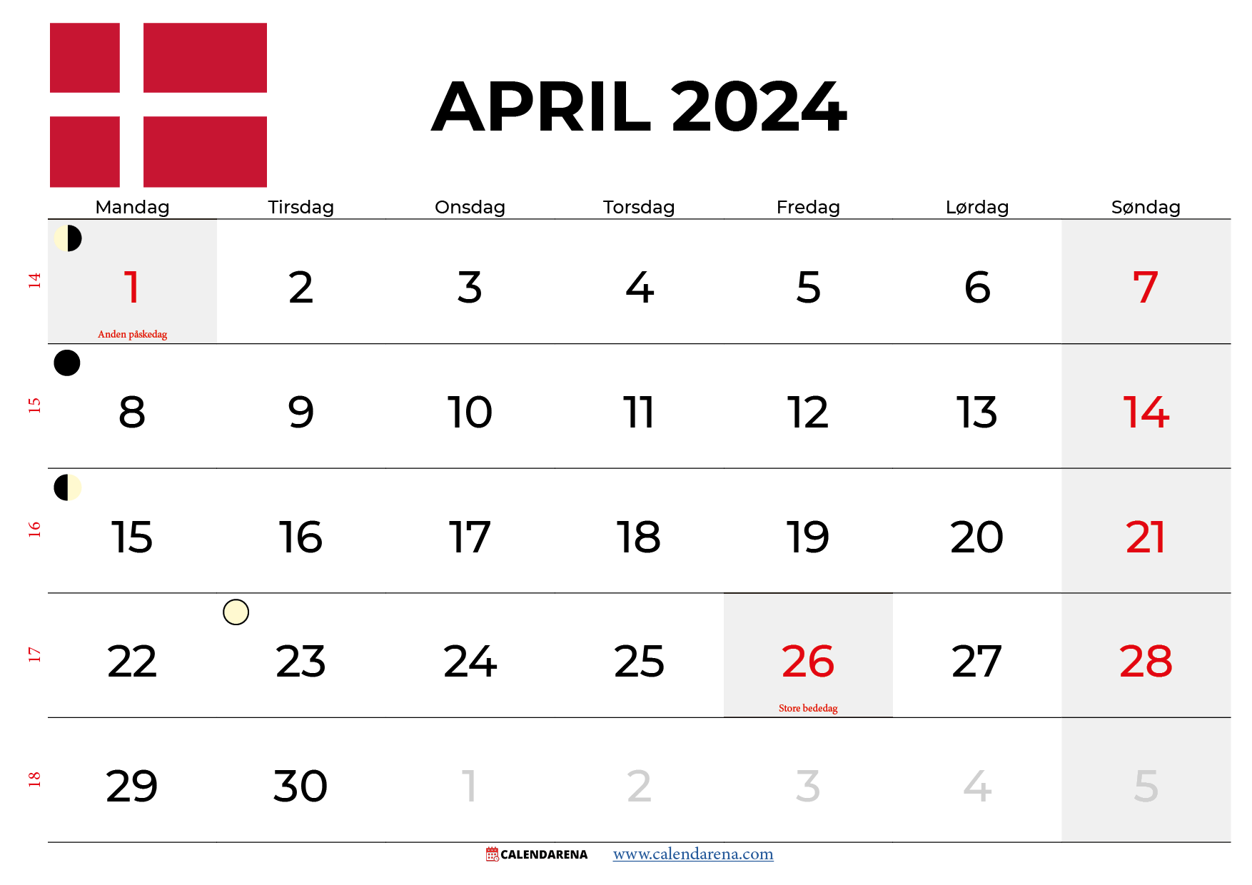 april måned 2024 Danmark