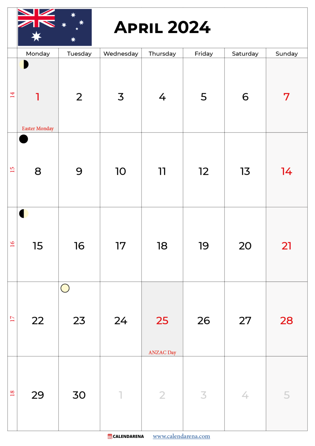 April 2024 Calendar Australia With Holidays