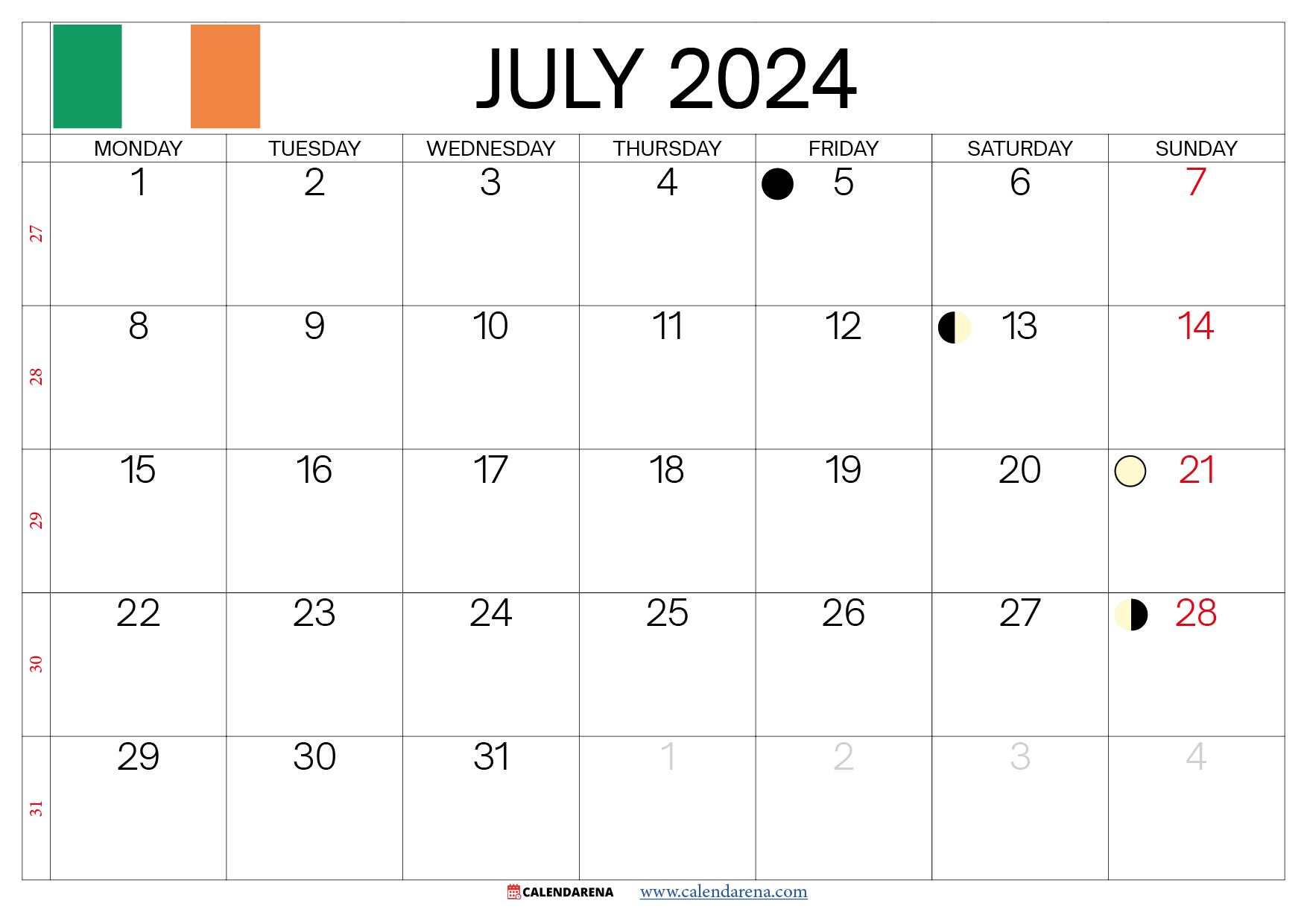 calendar july 2024 ireland