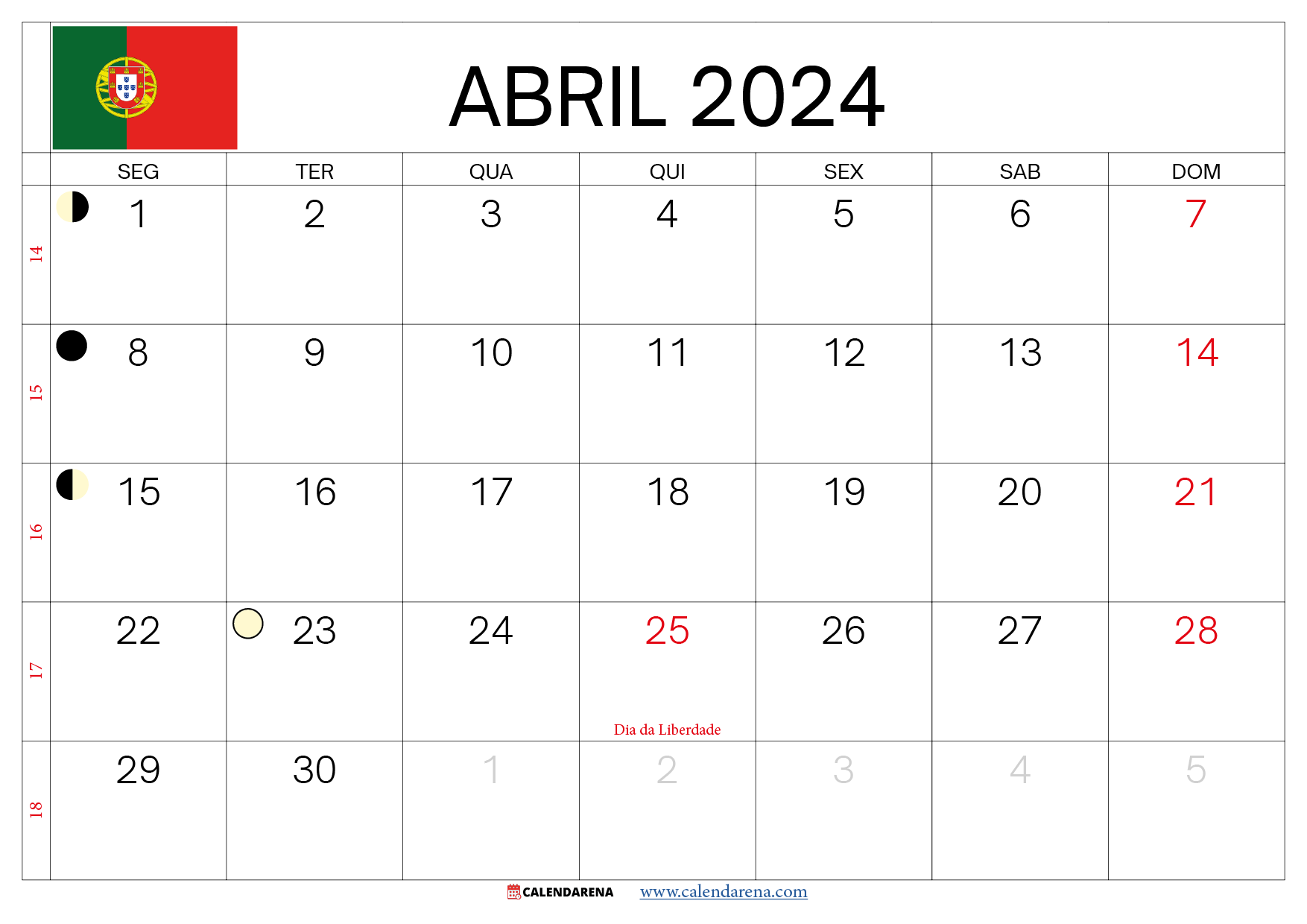 calendário abril 2024 Portugal