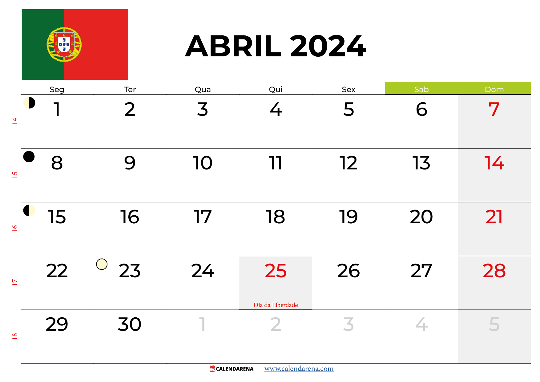 calendario abril 2024 Portugal