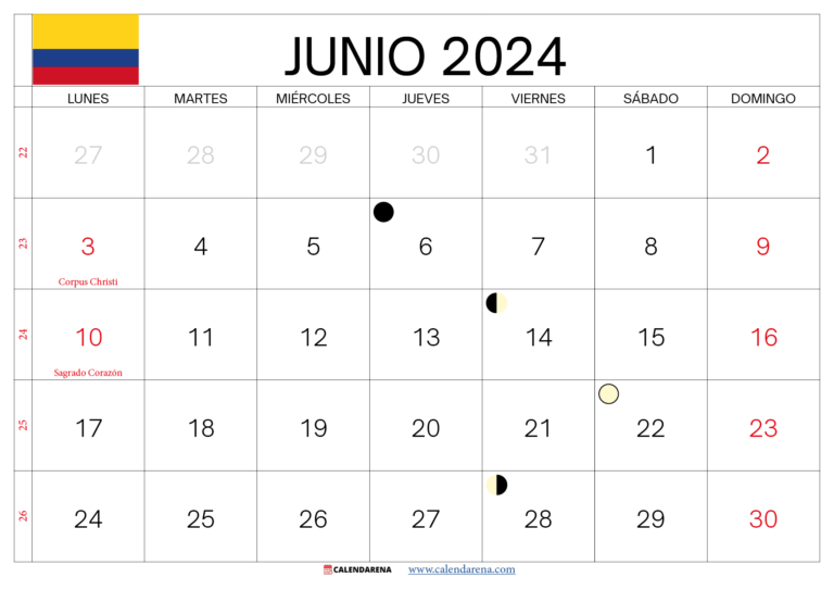 Calendario Junio 2024 Colombia Para Imprimir