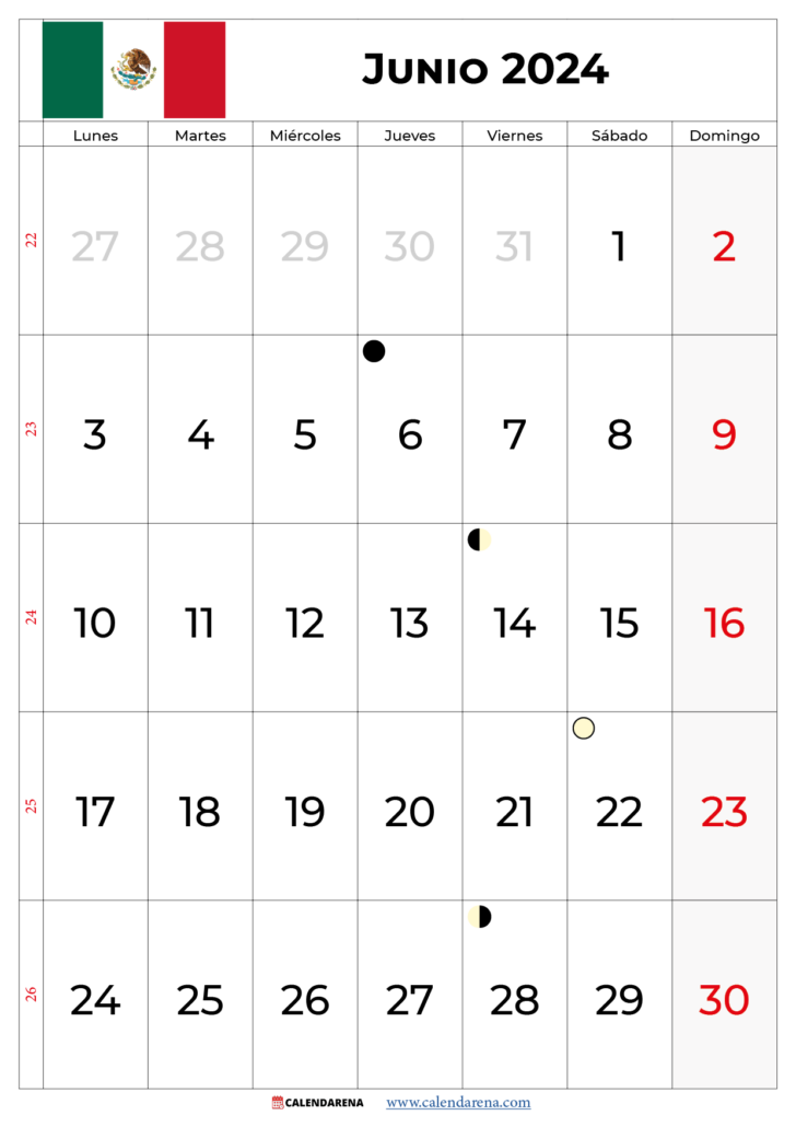 Calendario De Junio 2024 México Para Imprimir