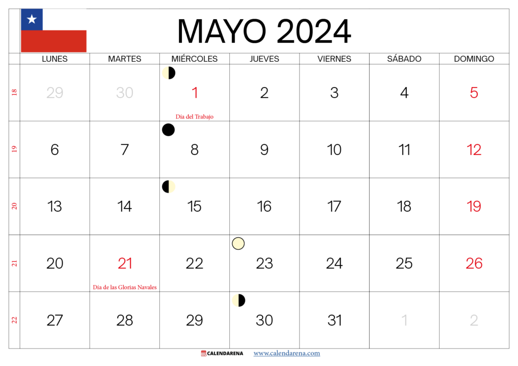 Calendario Mayó 2024 Chile