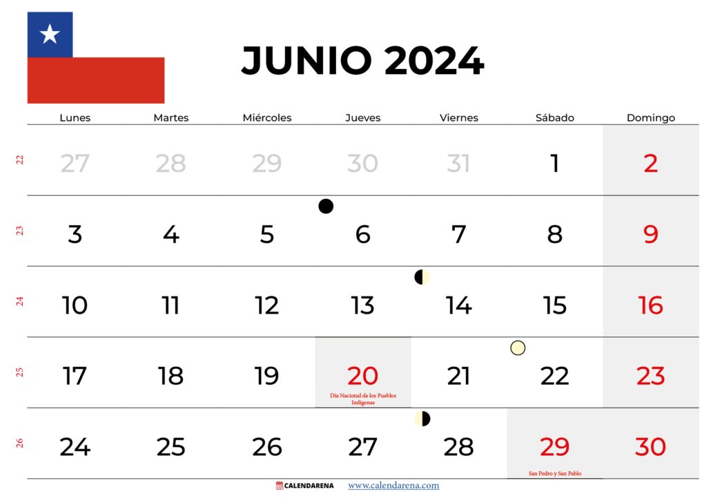 Calendario Junio 2024 Chile Para Imprimir