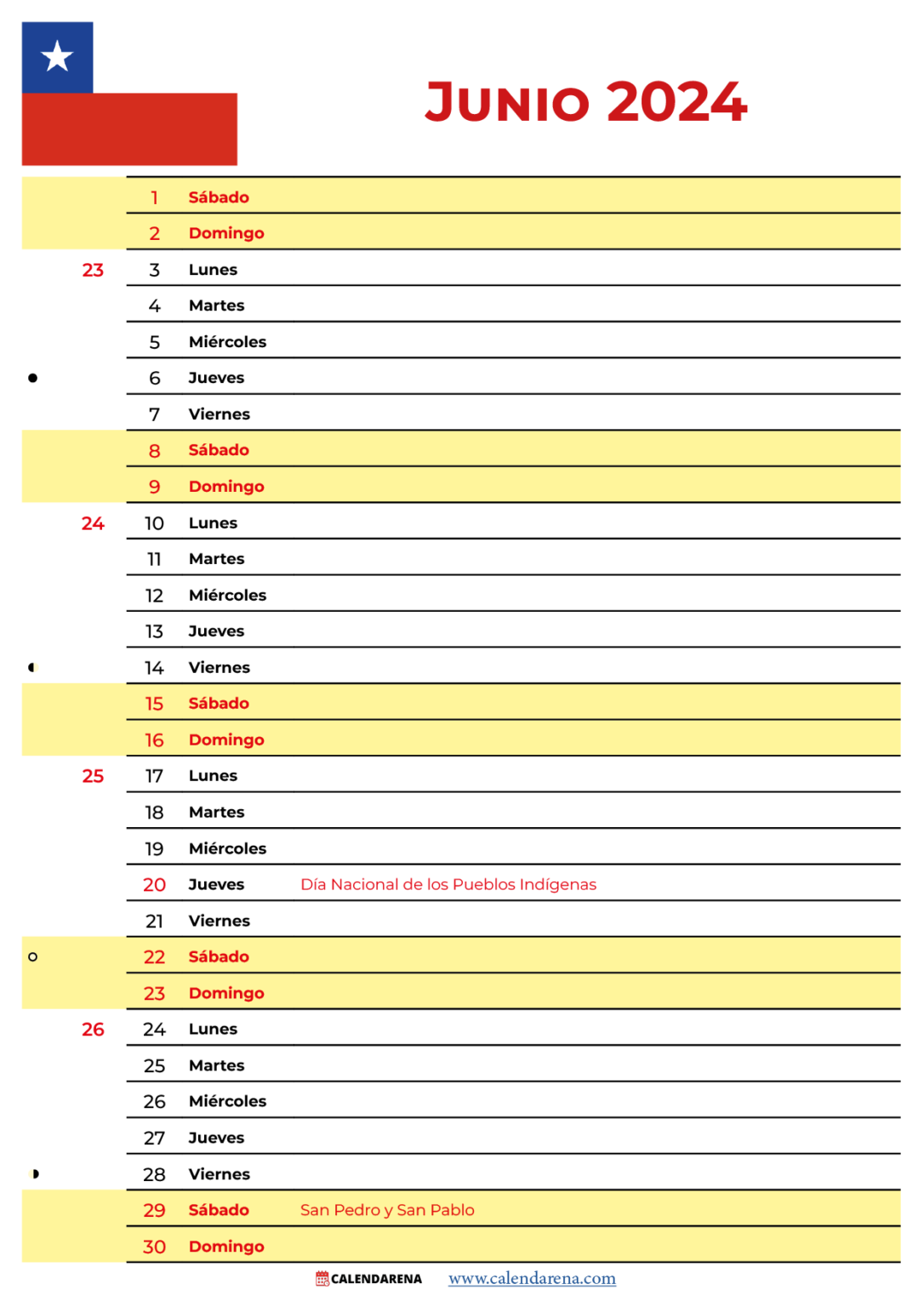 Calendario Junio 2024 Chile Para Imprimir