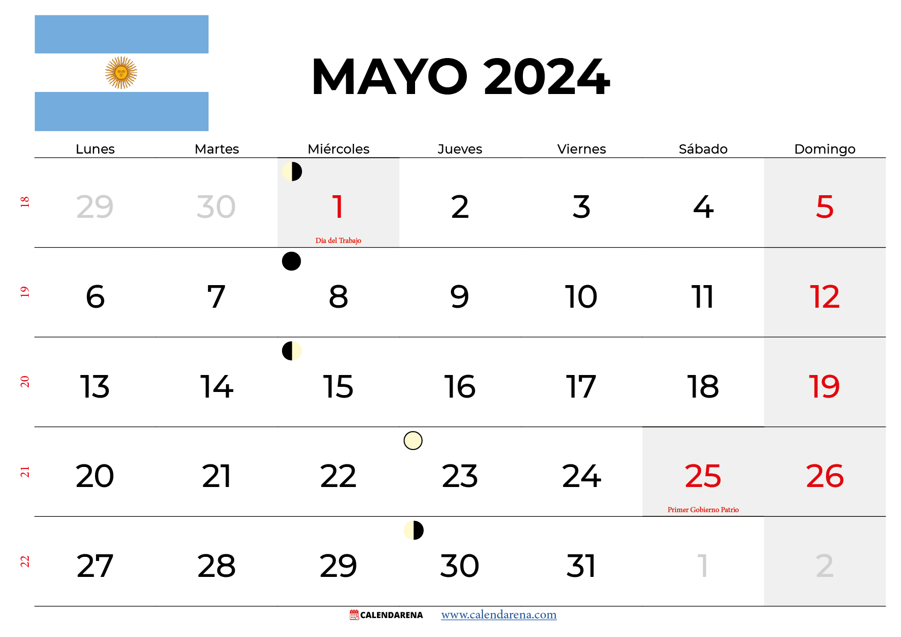 Calendario mayó 2024 argentina