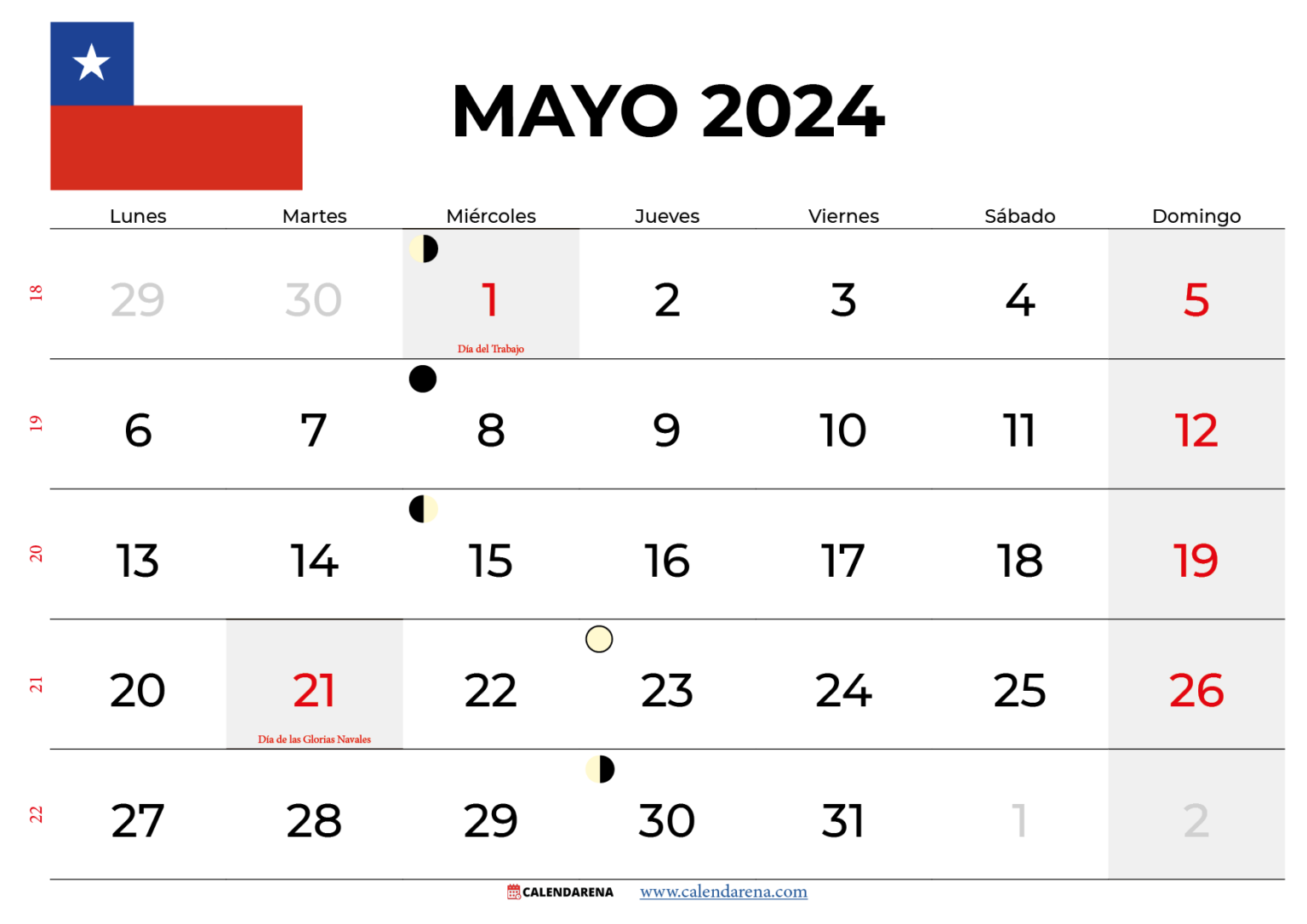 Calendario Mayó 2024 Chile