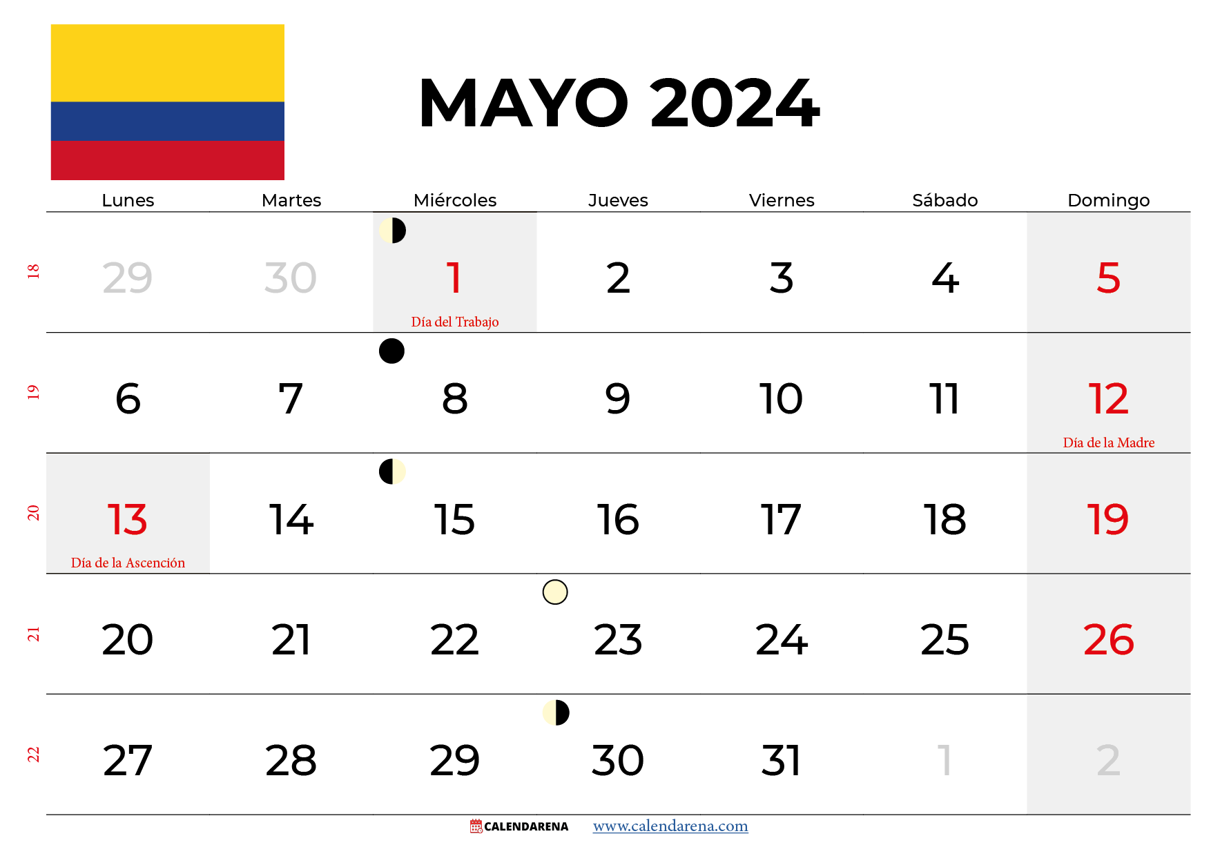 calendario mayo 2024 colombia