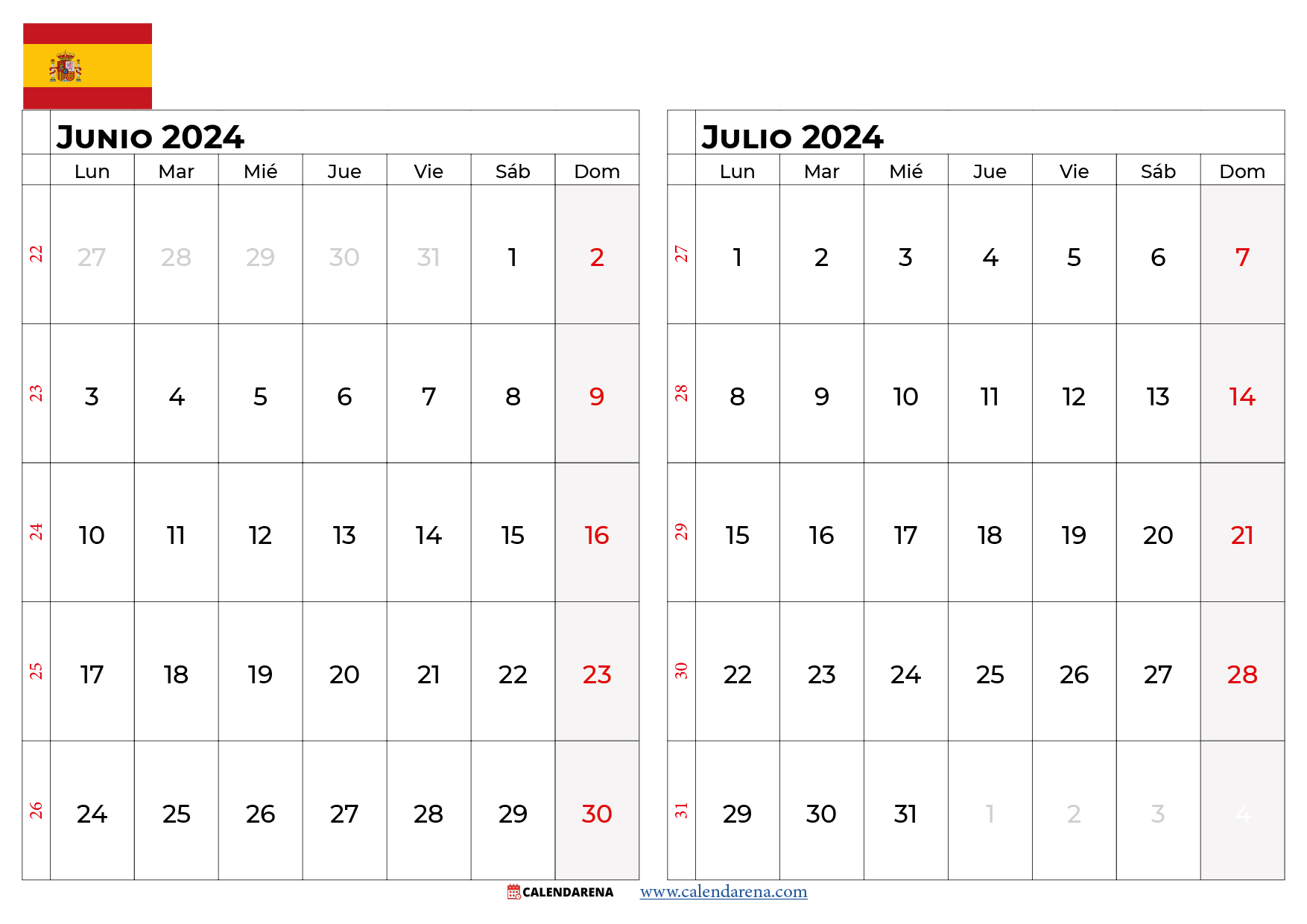 calendario mes de junio 2024 España