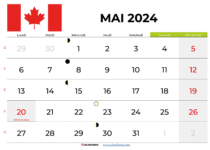 Calendrier mai 2024 Québec