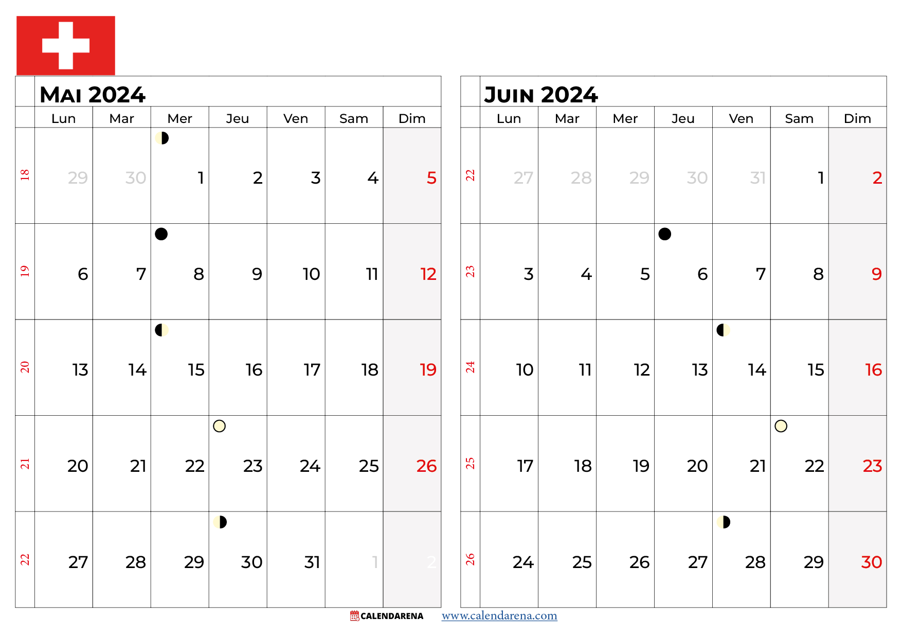 calendrier mai juin 2024 suisse