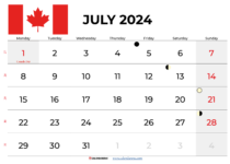july 2024 calendar Canada