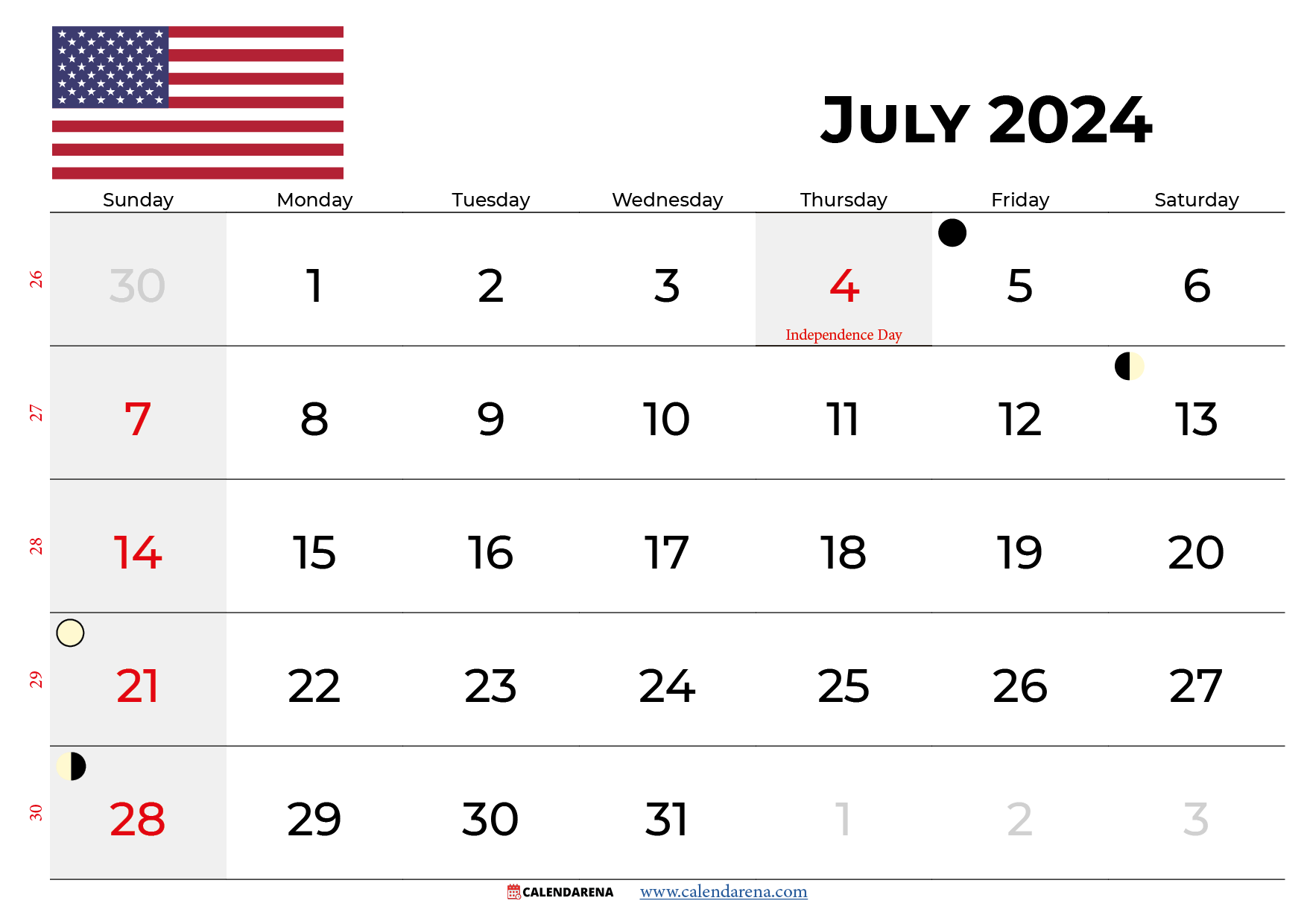 july 2024 calendar USA