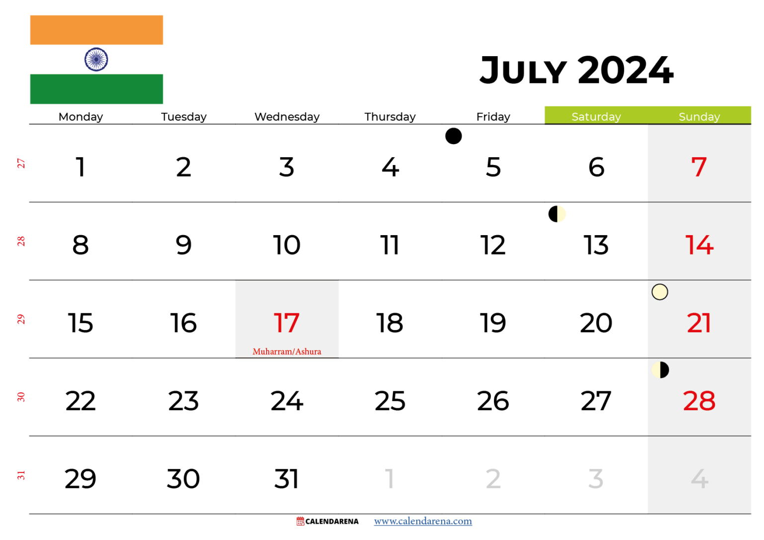 July 2024 Calendar India