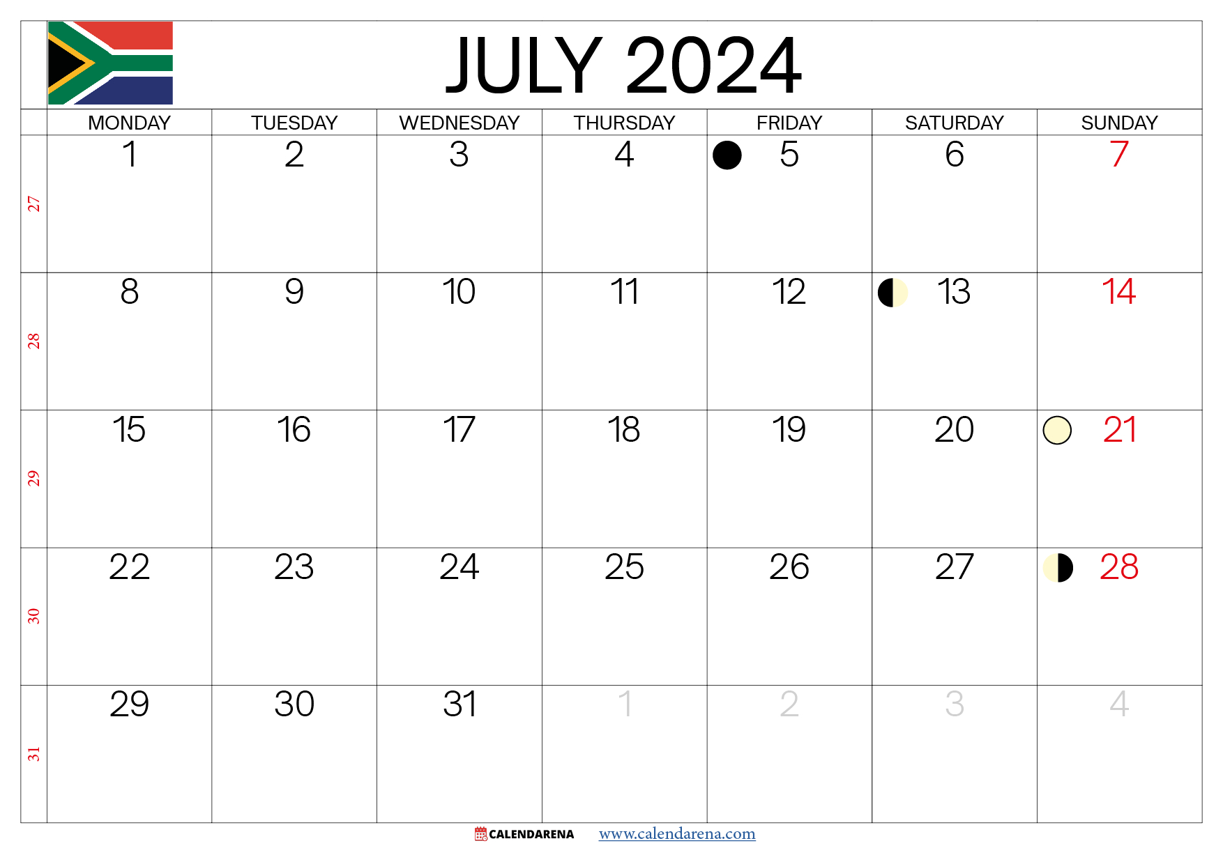 july 2024 calendar south africa