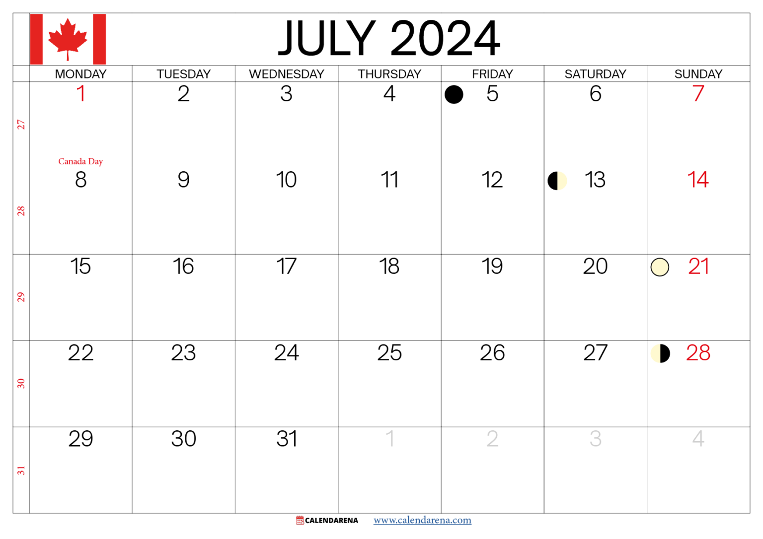 July 2024 Calendar Canada