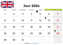 july calendar 2024 UK