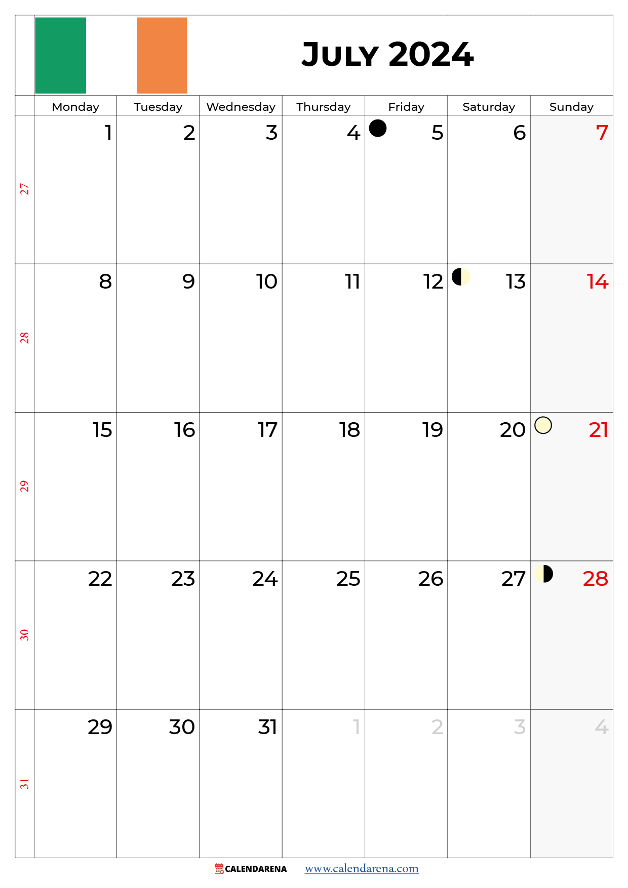 july calendar 2024 ireland