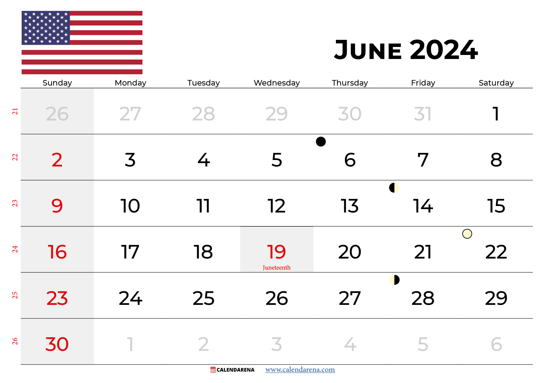 june 2024 calendar USA