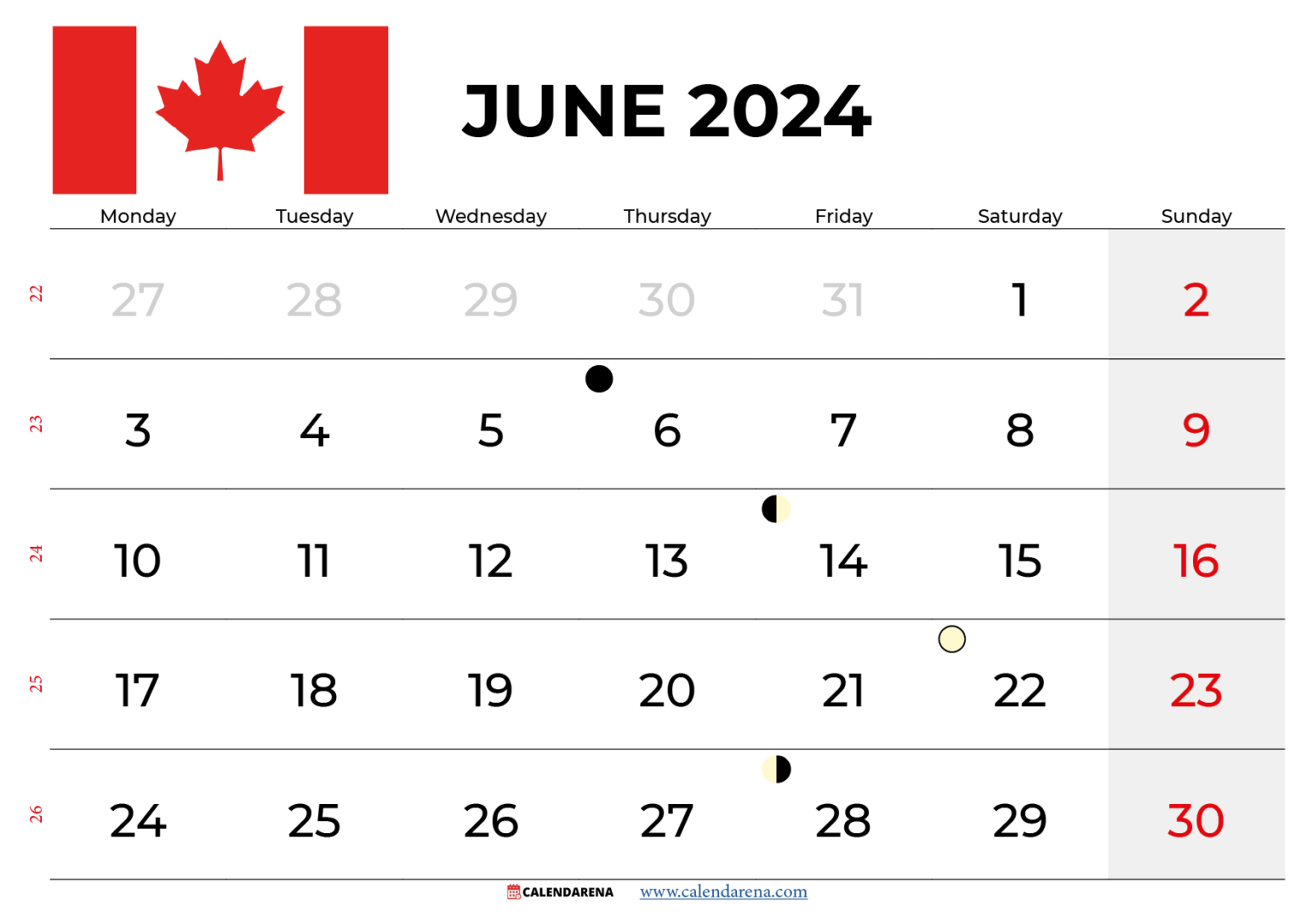 June 2024 Calendar Canada