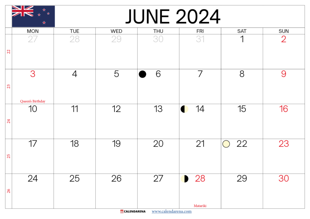 June 2024 Calendar NZ