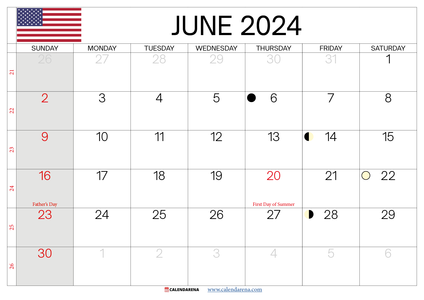 june 2024 calendar printable USA