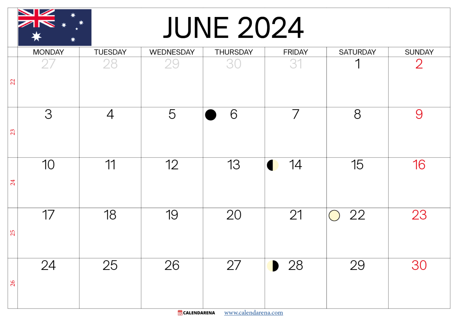 June 2024 Calendar Australia