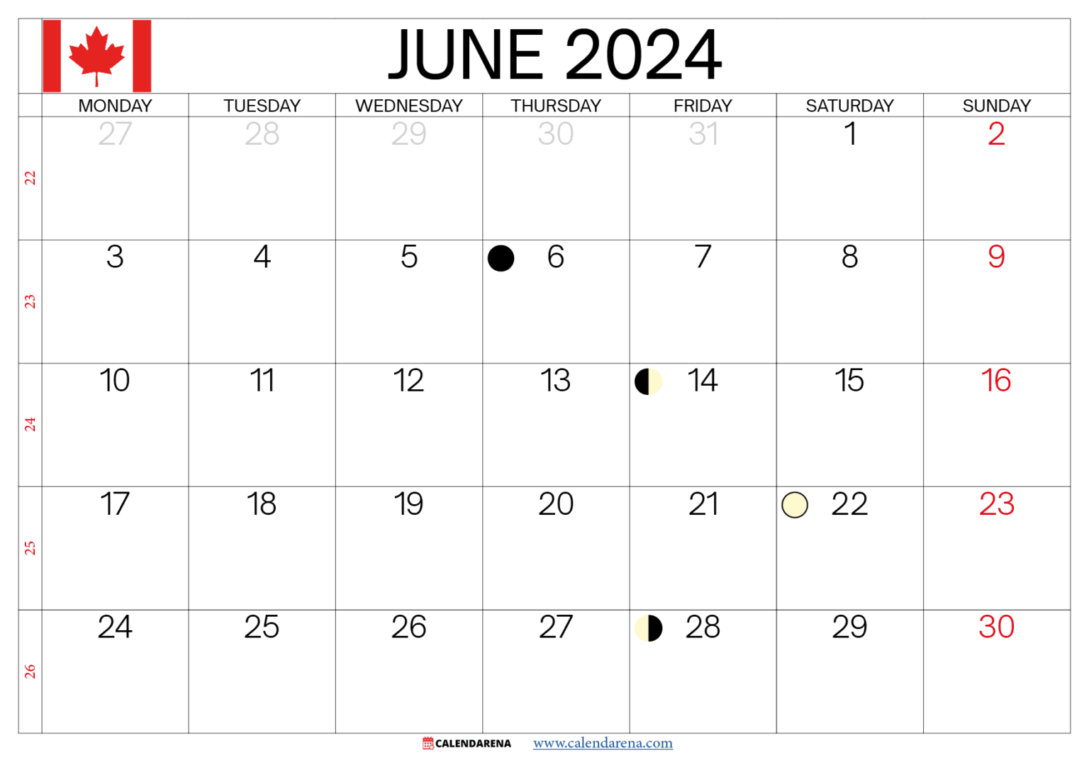 June 2024 Calendar Canada