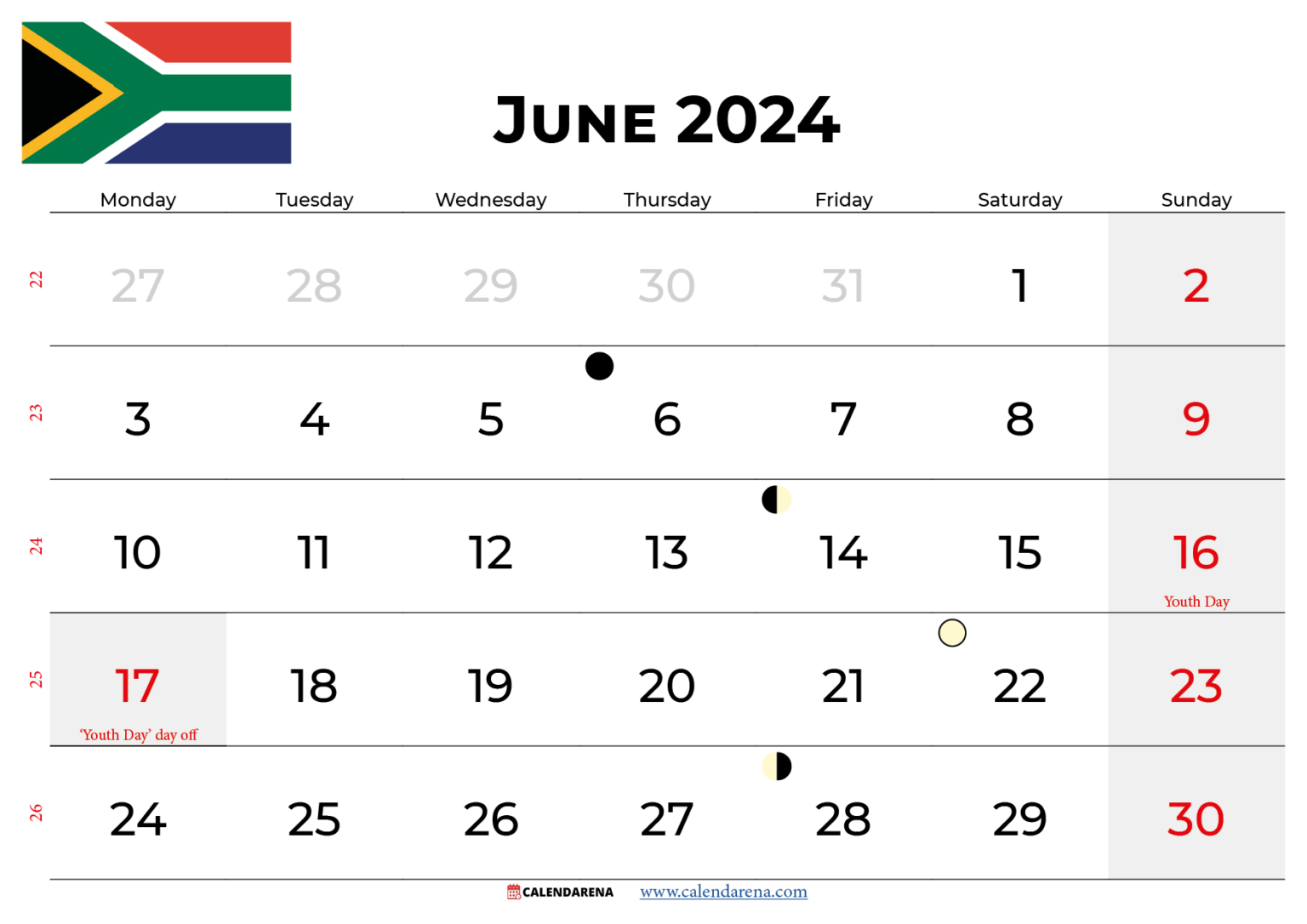 June 2024 Calendar South Africa