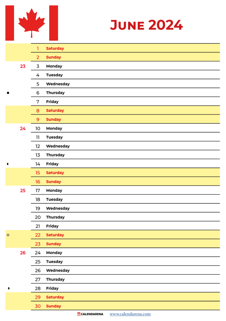 June 2024 Calendar Canada