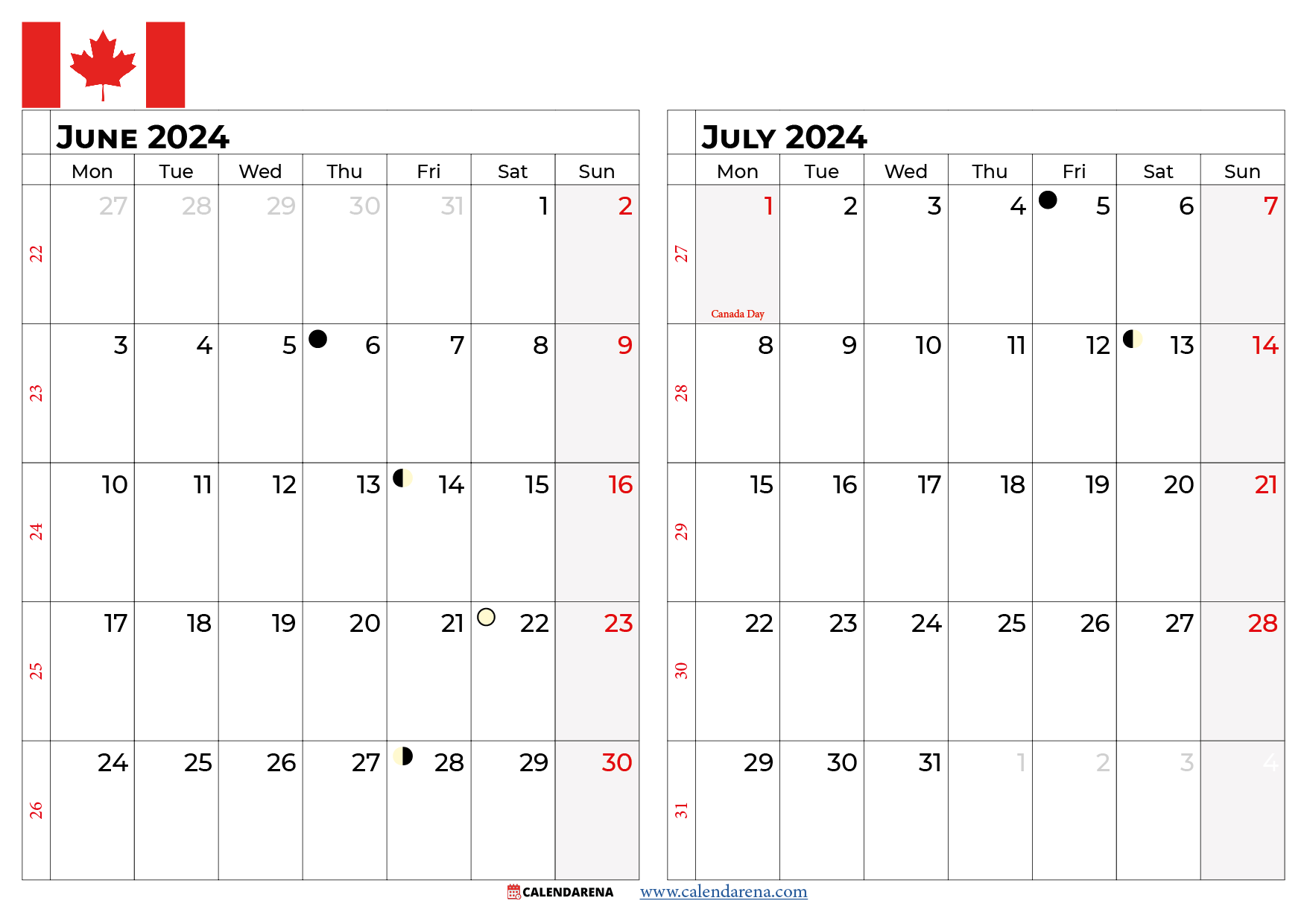june july 2024 calendar canada