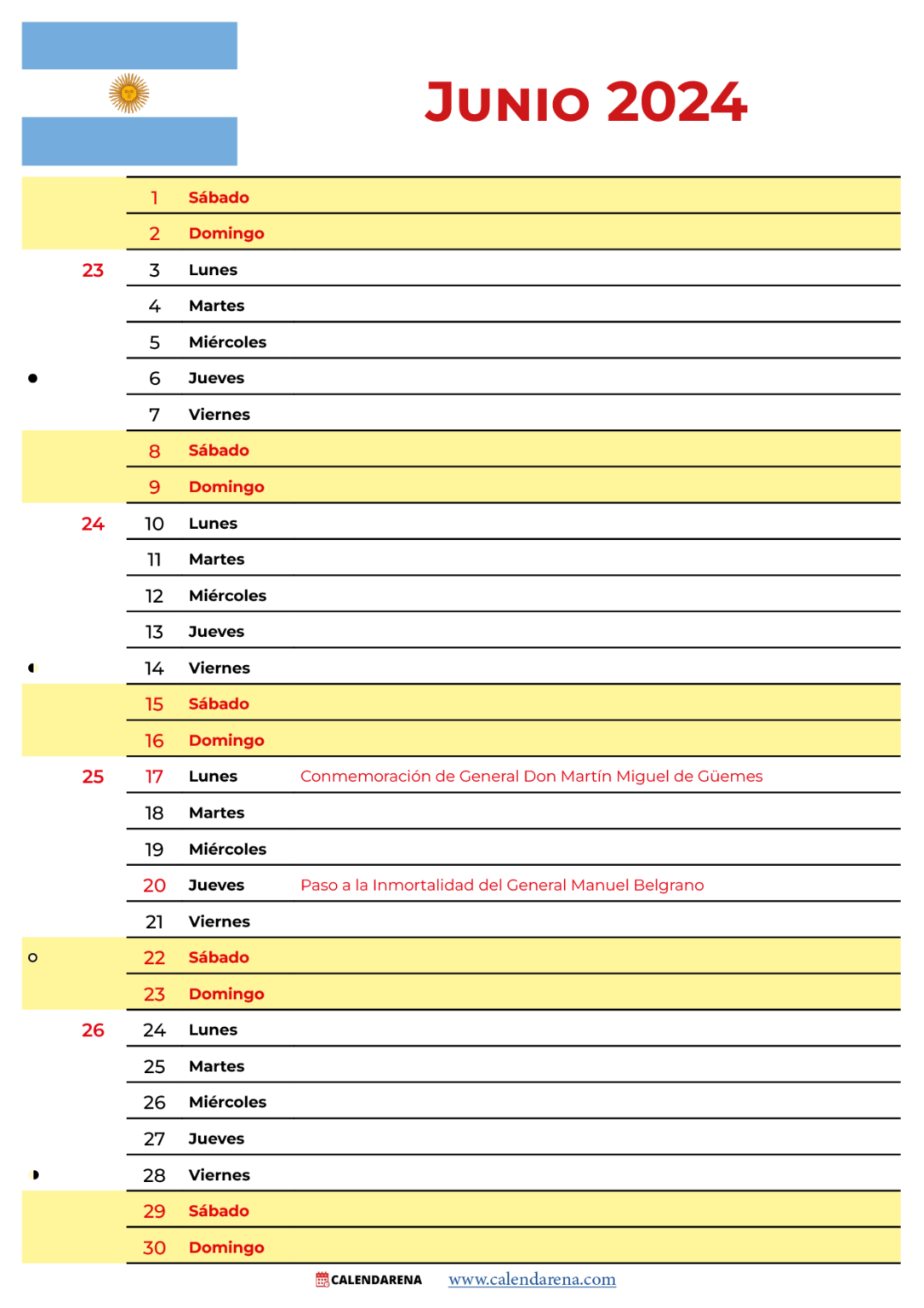 Calendario Junio 2024 Argentina