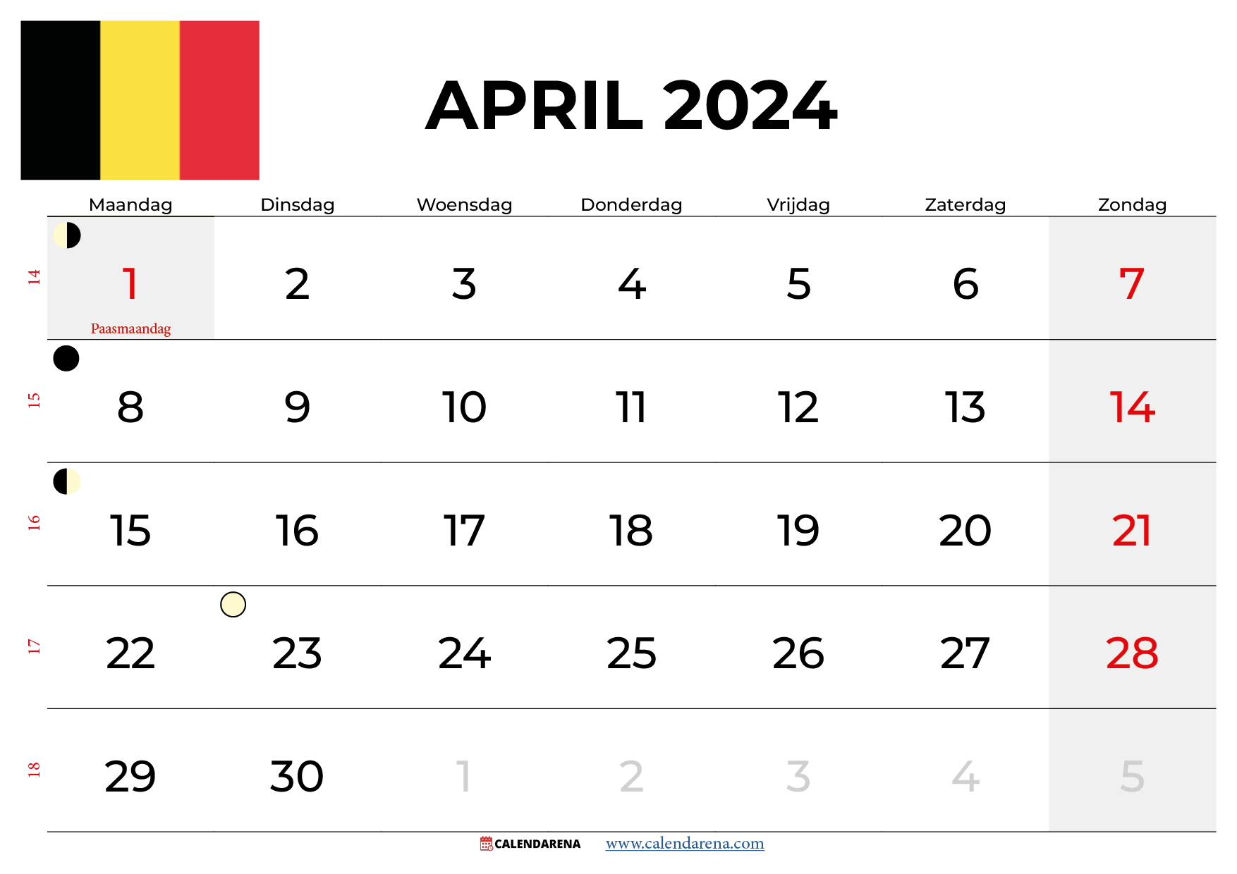 kalender april 2024 België