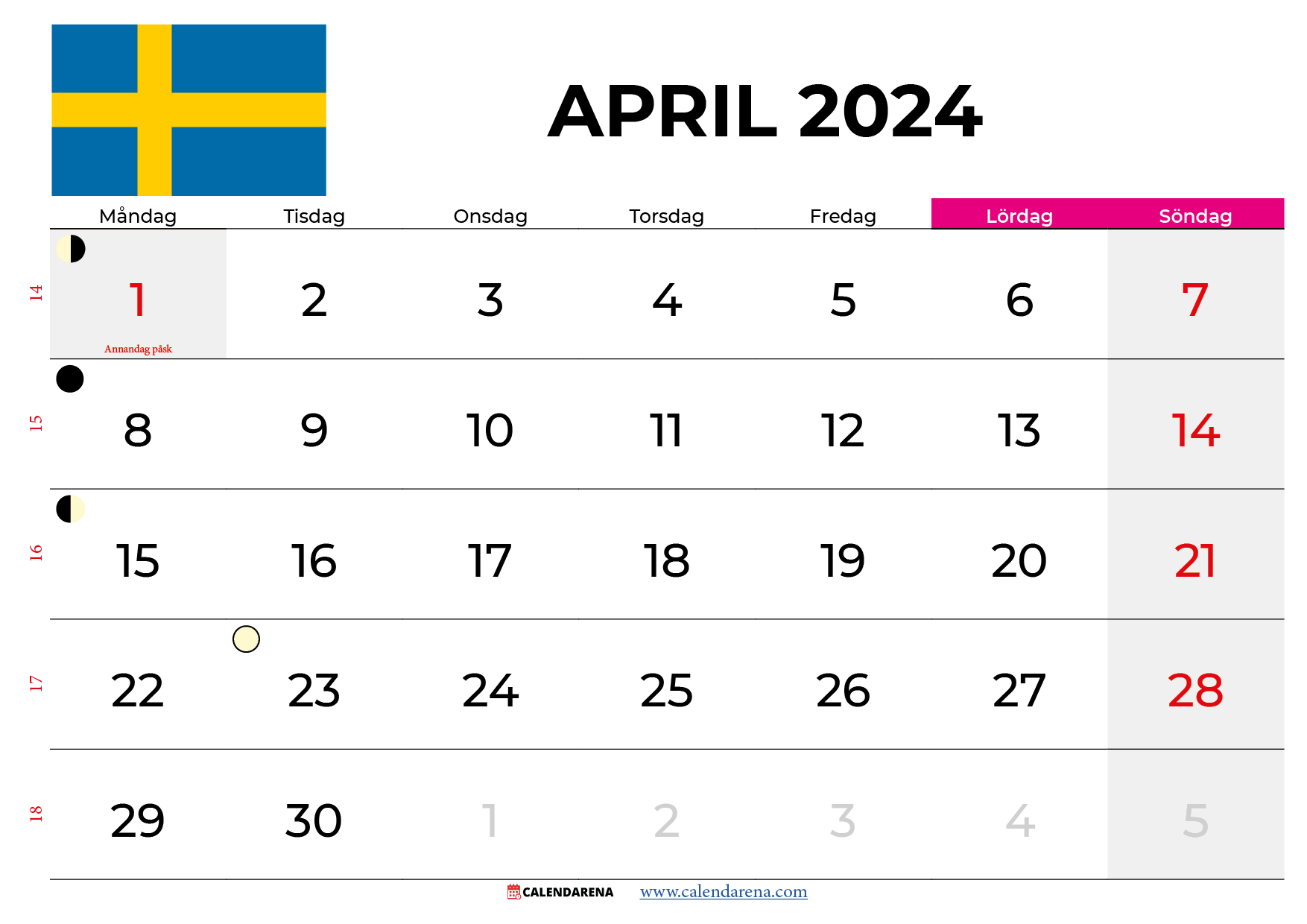 Kalender April 2024 Sverige