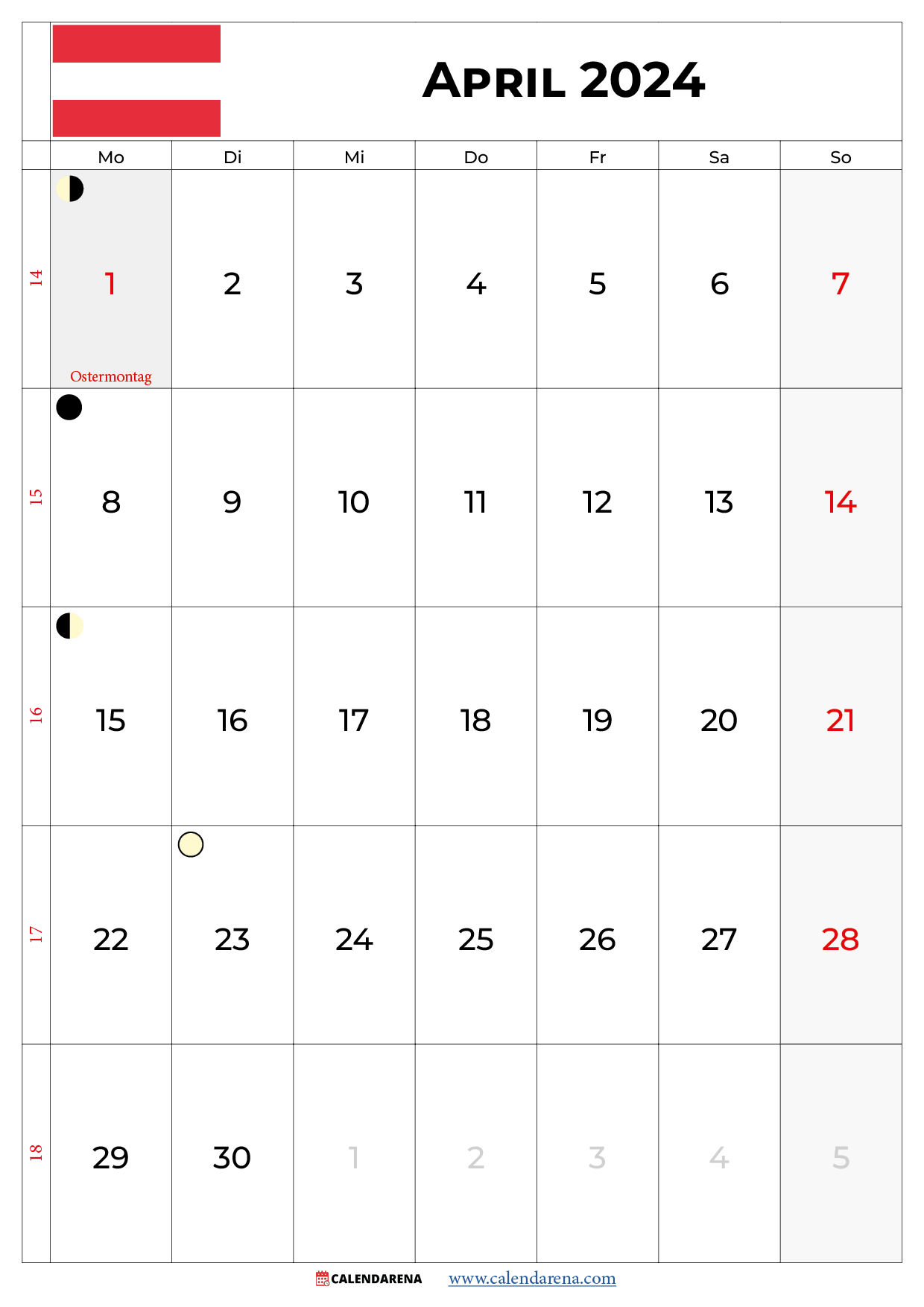 kalender april 2024 mit feiertagen österreich