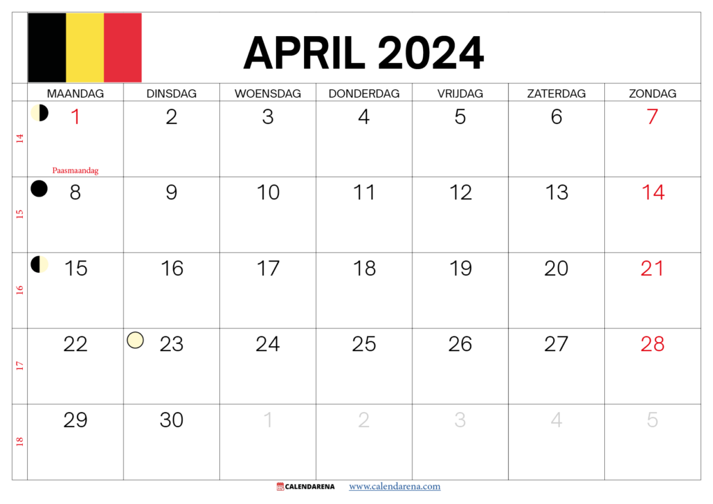 Kalender April 2024 België