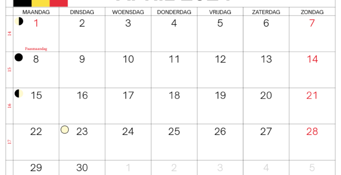 kalender april 2024 pdf België
