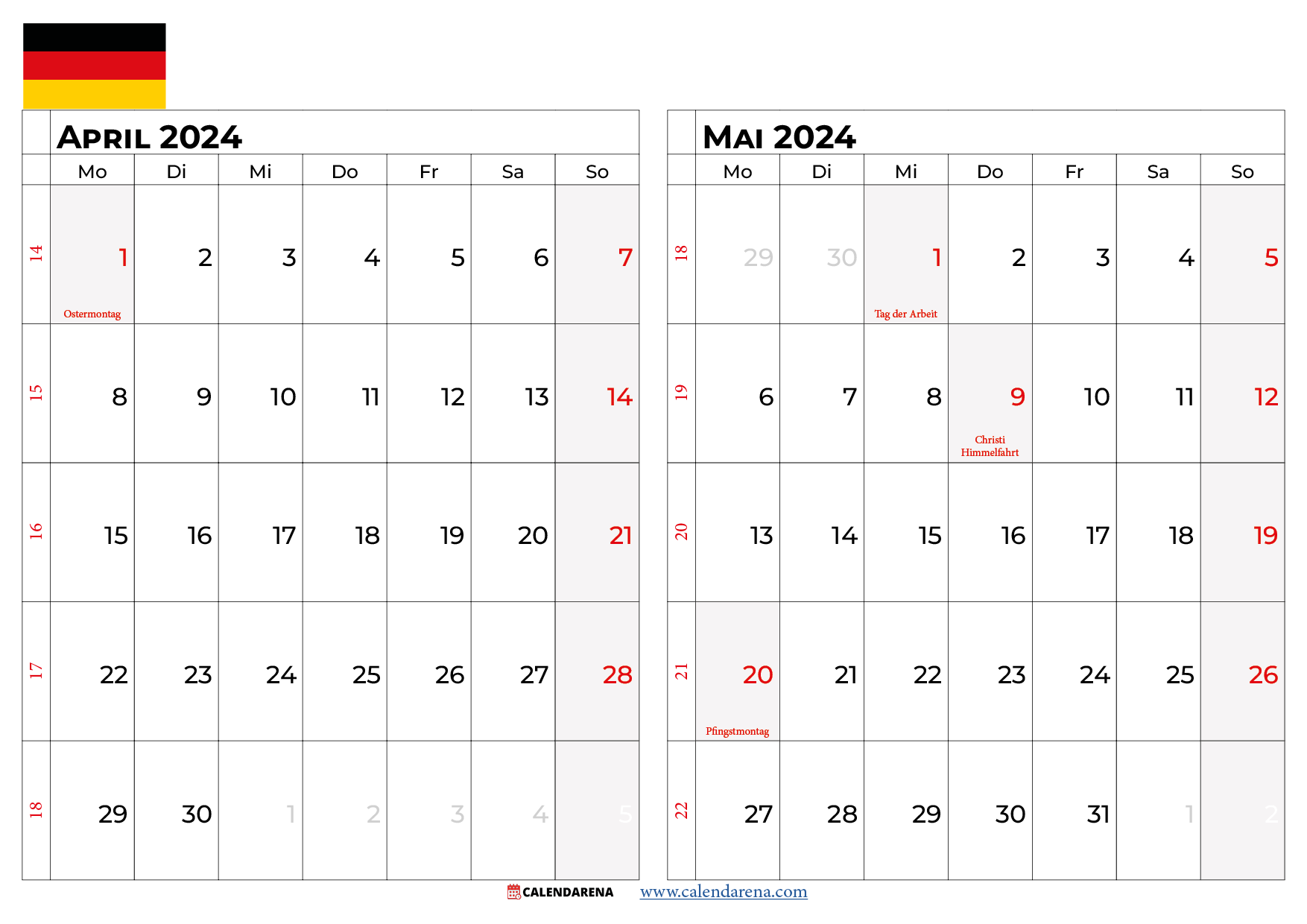 kalender april mai 2024 Deutschland