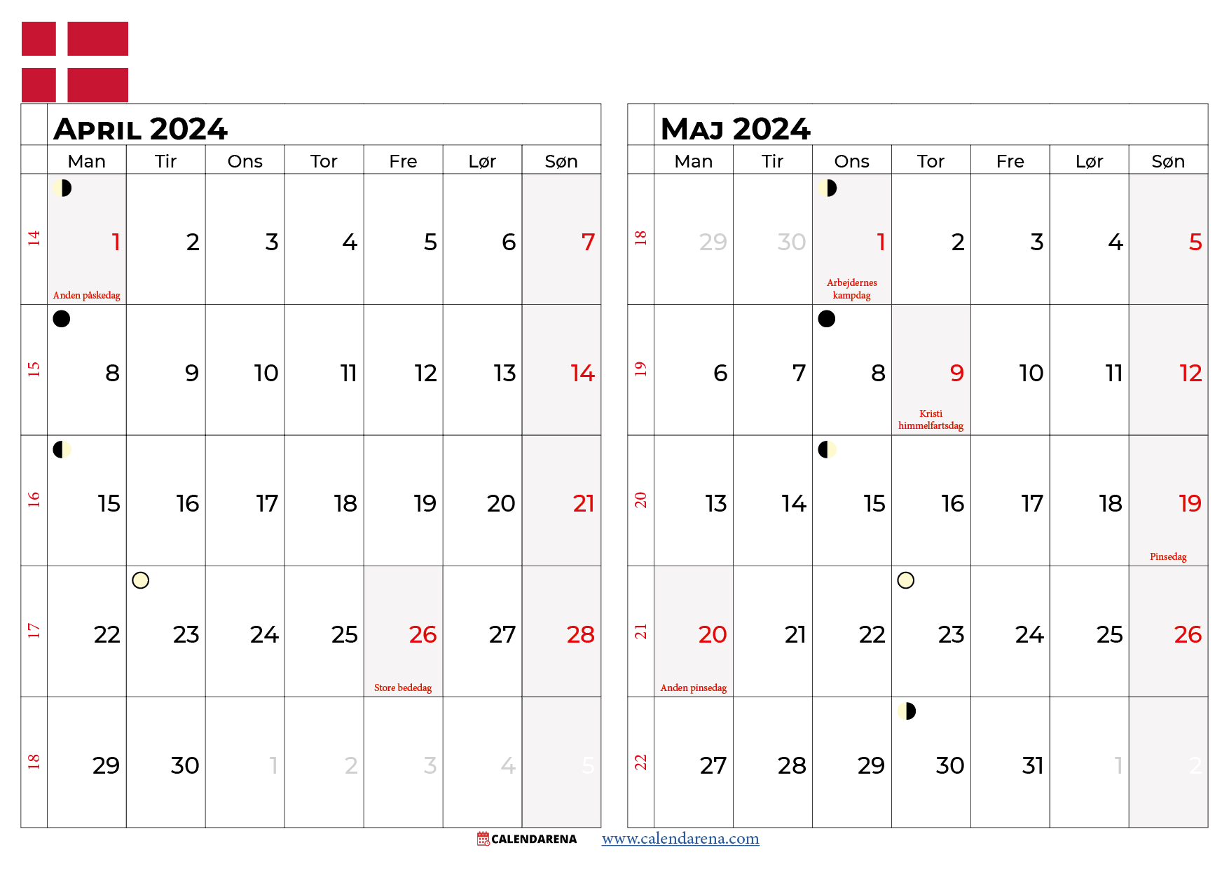 kalender april maj 2024 danmark