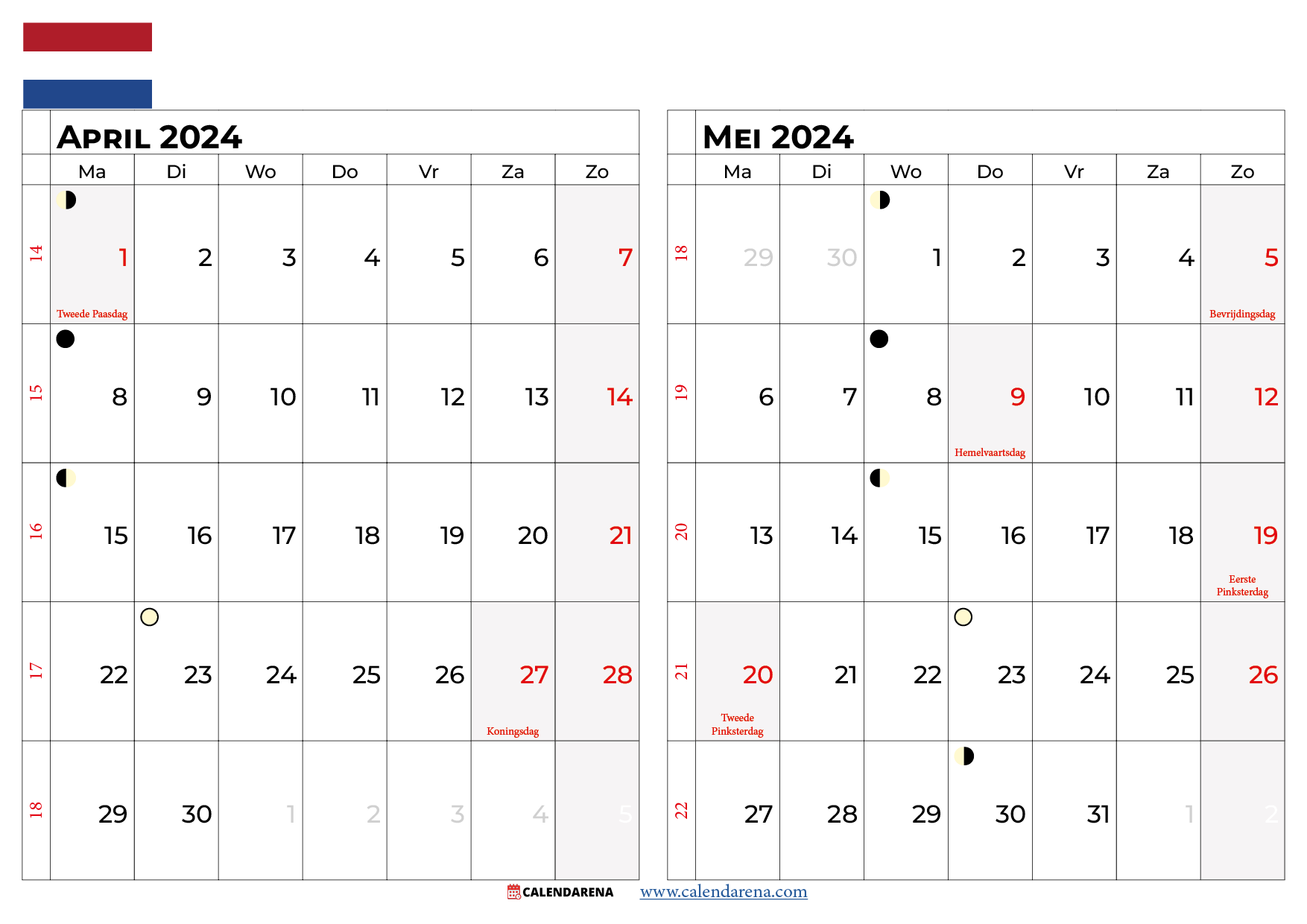 kalender april mei 2024 nederland