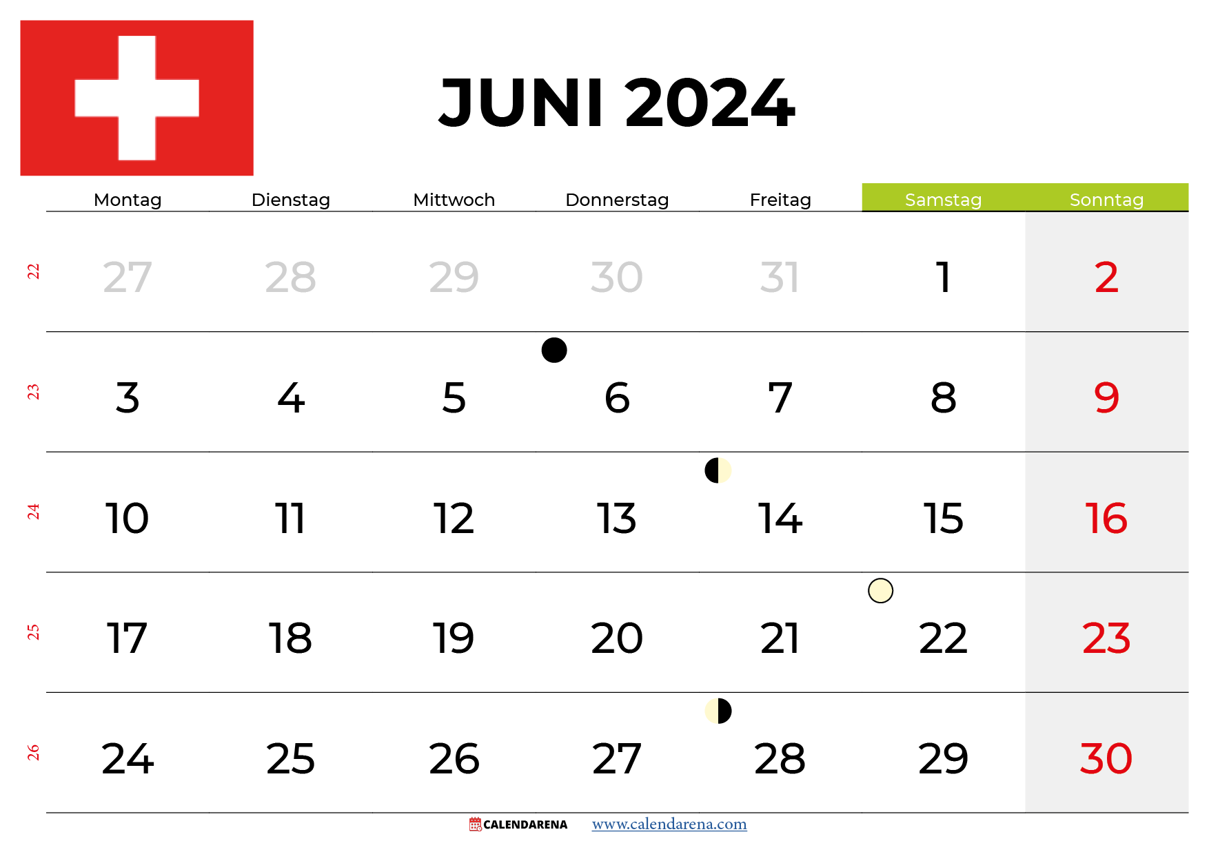 kalender juni 2024 Schweiz