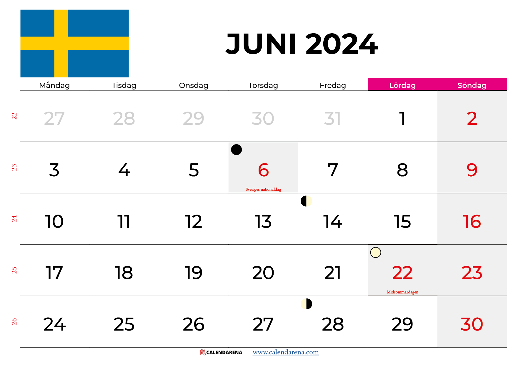 kalender juni 2024 Sverige