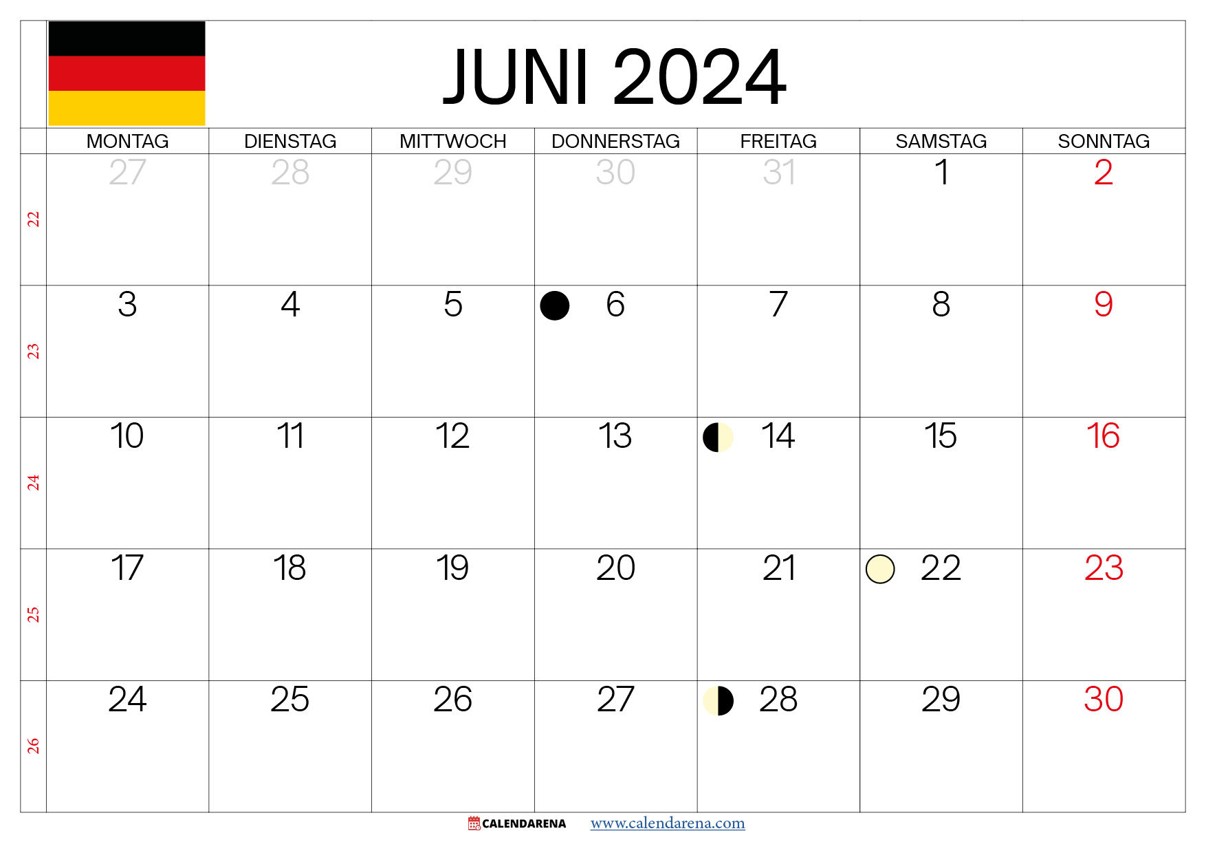 kalender juni 24 Deutschland
